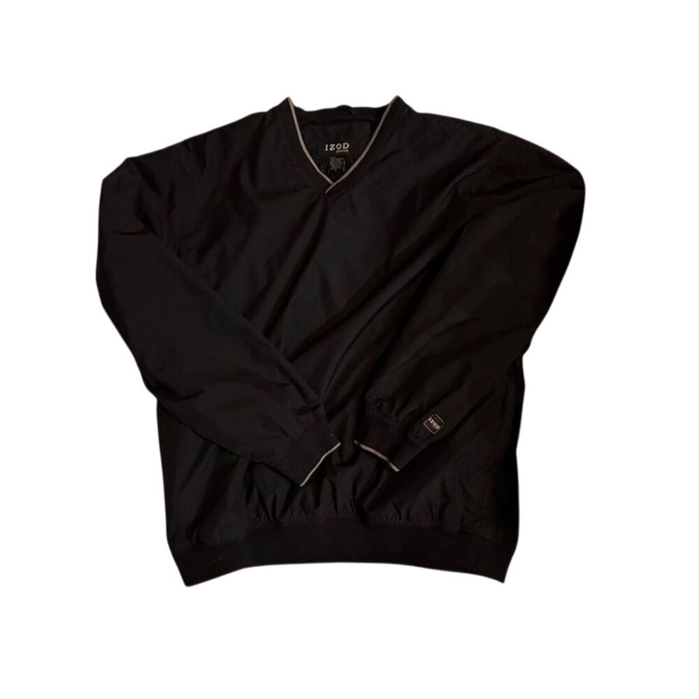 Izod Men's Black Windbreaker Jacket Size M V-Neck Casual Pullover